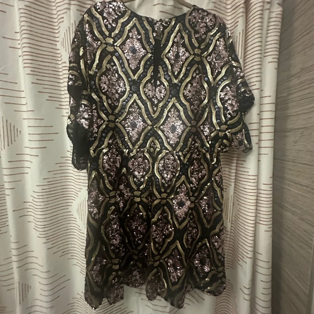 Anthropologie Black and Gold Sequin Mini Dress - Picture 2 of 3